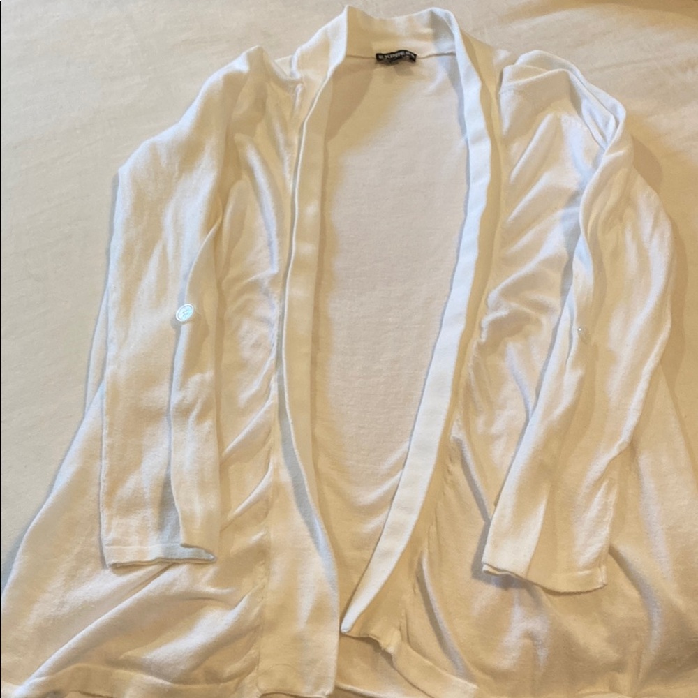 Express White Open Front Cardigan